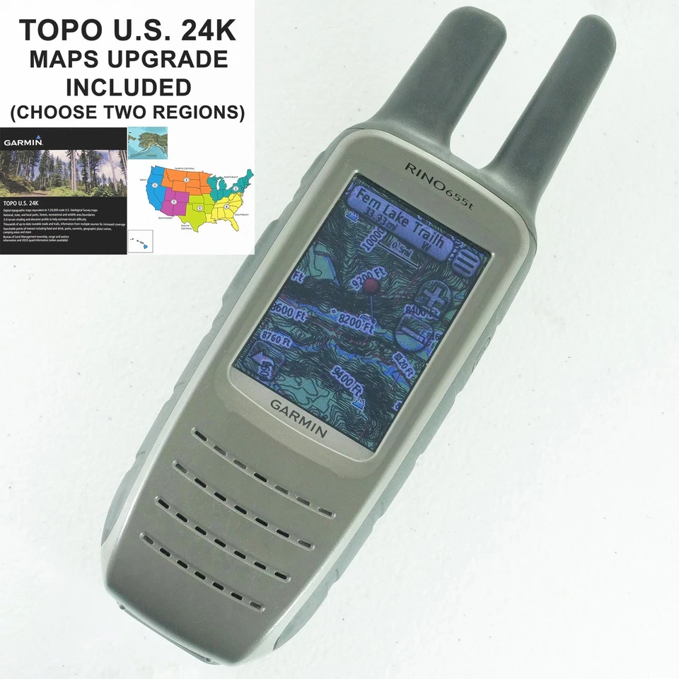 Garmin RINO 655t GPS Radio w/ TOPO U.S. 24K Maps Upgrade Choose Two Regions! - Image 1 of 4