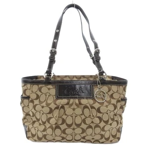 [Fast neuwertig] Coach F14281 braune Beuteltasche Tasche Signature Canvas Leder mit Anhänger - Bild 1 von 8