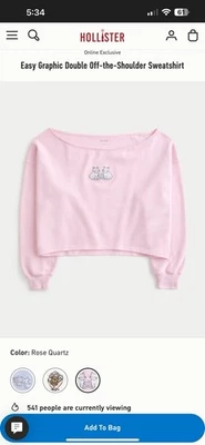 Sudadera Hollister Fácil Gráfico Fuera del Hombro Rosa Talla M Nueva Con Etiqueta Foto 1 de 4