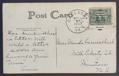 Callaway, Virginia Post Card - mailed May 22, 1907 to Winston, NC w/U.S. #328 - Image 1 of 2