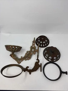 LOTE de apliques de pared oscilantes ornamentados con soporte y soporte de lámpara de aceite de hierro fundido vintage - Imagen 1 de 20