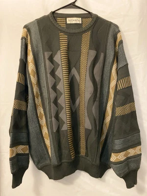 St. Croix Shop Size Large Wool Sweater USA Vintage Knit Neutral Striped Crewneck - Image 1 of 4
