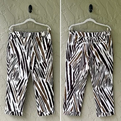 Chico's So Slimming Women's Small 6 Brown White Multicolor Zebra Crop Pants NWOT - Image 1 of 4