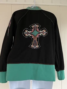 Delila Hand Embroidered Full ZipJacket Cross Stud Embellished  Sz Medium NEW TAG - Picture 1 of 8