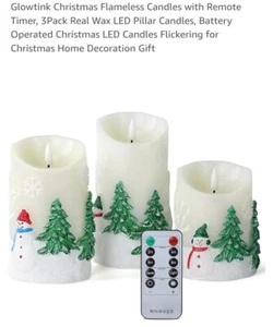 Glowtink Weihnachten flammenlose Kerzen mit Fernbedienung Timer, 3er Pack Echtwachs LED... - Bild 1 von 7