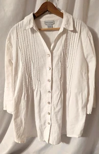 Top túnica Soft Surroundings mujer blanco plisado talla pequeña XL PXL lengüeta enrollable Slv - Imagen 1 de 11