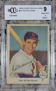 1959 Fleer Ted Williams #63 Ted's All-Star Record BCCG 9 NM+ - Bild 1 von 2