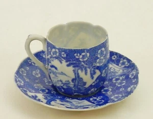 Antique Blue & White Eggshell Porcelain Demitasse Child’s Cup and Saucer - Picture 1 of 9