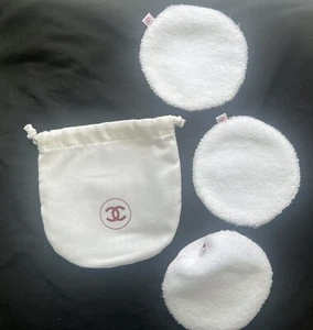 CHANEL Cosmetic Cotton Makeup Remover Pads Pouch Bag Travel Washable Withe Red - Picture 1 of 9