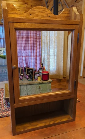 Vintage Wood Cabinet Wall Mount Hanging Bathroom Kitchen Vanity Beveled Mirror Cover