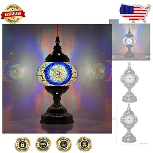 Handmade Mosaic Glass Table Lamp - Turkish Art Deco Stained Glass Night Light - Picture 1 of 6