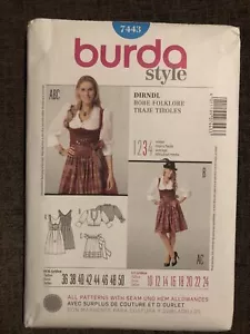 Burda 7443 Misses Dirndl Pattern Dress Apron Blouse German Folk Costume Sz 10-24 - Picture 1 of 2