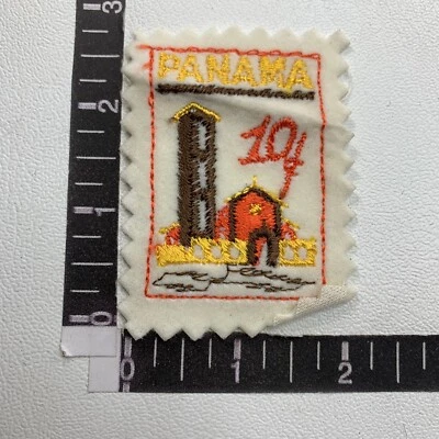 Parche de fieltro tema sello postal PANAMÁ 10¢ de colección (con torre MARRÓN) 76H Foto 1 de 2