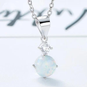 Classic Round White Fire Opal Zirconia 925 Sterling Silver Necklace Pendants - Picture 1 of 5
