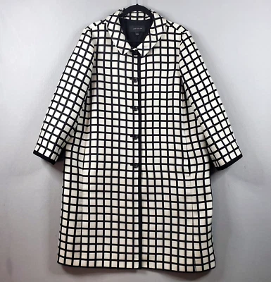 Ann Taylor Lightweight Coat Womens XLT Black/Gray Check Button Front Fully Lined - Image 1 of 4