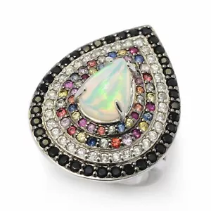 Anello Meher's Jewelr argento sterling 12 x 8 mm opale etiope e pietre preziose ESAURITO! - Foto 1 di 5