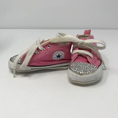Zapatos Converse Bebé Niñas Talla 2 Rosa Con Cordones All Star Estrás Zapato Foto 1 de 4