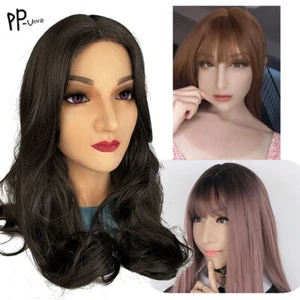Realistic Silicone Female Face Mask Crossdresser Head Mask For Women For Cosplay - Picture 1 of 20