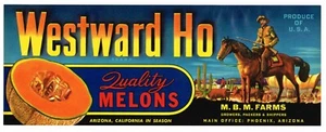 ETIQUETA DE CAJA ORIGINAL MELÓN ARIZONA PHOENIX PIONEER WESTERN COWBOY WESTWARD HO - Imagen 1 de 1