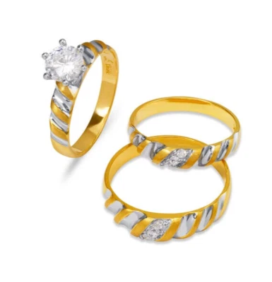 NEW 14K TWO TONE  GOLD WEDDING TRIO RING SET - Image 1 of 2