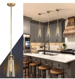 Gold Glass Pendant Light Set of 3, Modern 1-Light Kitchen Pendant Hanging Light - Picture 1 of 7