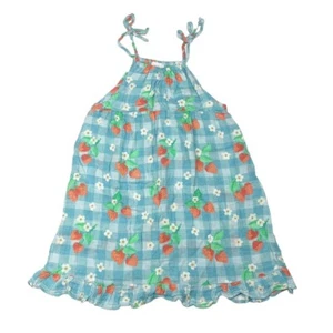 Abito Tank Angel Dear Girls 6 Fragole Gingham Mussola Twirly Blu Bianco Plaid - Foto 1 di 8