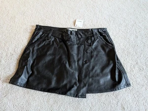 We The Free People Faux Leather Black Wrap Front Skirt Size 29 NWT - Picture 1 of 17