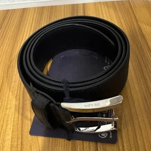 Prada Men’s Saffiano Leather Silver Buckle Belt Size 90 (32-34 US) - Picture 1 of 6