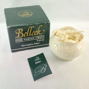 Vintage Belleek Blue Butterfly Pot Small Bowl Box Hand Signed White Granny Core - Picture 1 of 10