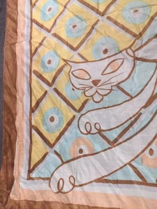 Vintage 50s Retro Cat Scarf Pastel Neutral Mod Style 33" Mid Century Modern - Picture 1 of 10