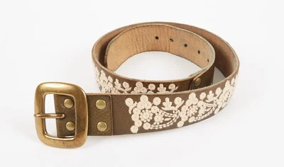 Cinturón de cuero marrón oscuro Lucky Brand para mujer - bordado estilo flor boho talla M Foto 1 de 4