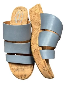 Kork-Ease The Original Slide Sandal Size 8M Wedge Cork Heel Blue Leather Straps - Picture 1 of 9