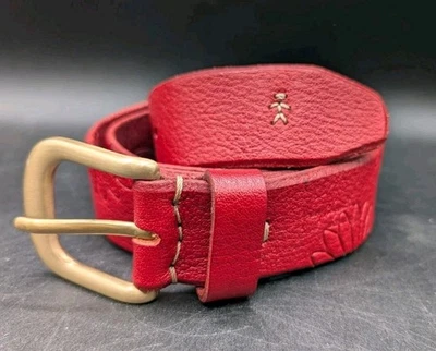 Cinturón Henry Beguelin Rojo Margarita Búfalo Cuero Floral y Tachuelas Talla 90 33-37 pulgadas Foto 1 de 4