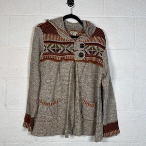 Royal Robbins Wool Blend Hooded Cardigan Sweater Sz L Open Front Boho Festival - Picture 1 of 12