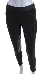 Theory Womens High Rise Leather Trim Leggings Black Size 2 - Picture 1 of 6