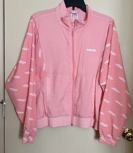 Adidas Windbreaker Jacket Womens Medium Pink Spell Out Full Front Zip Y2K - Picture 1 of 6