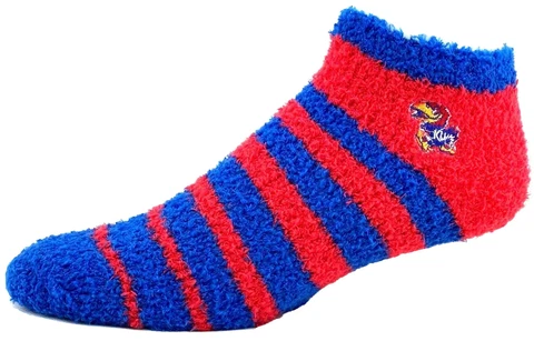 Kansas Jayhawks Red & Blue Faded Stripe Fuzzy Ankle Socks Cover