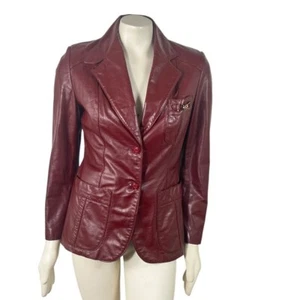 Giacca blazer pelle rosso vino bordeaux vintage anni 70 Etienne Aigner taglia 10 retrò - Foto 1 di 12