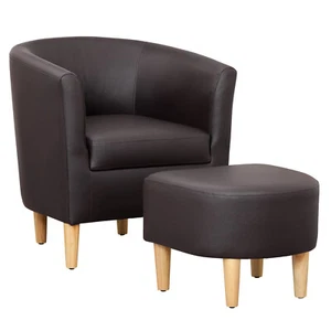 Modern Accent Leisure Chair Arm Chair Single Sofa with Solid Wood Legs & Ottoman - Picture 1 of 29