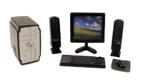 Dolls House Black PC Desktop Computer Set Miniature Modern Office Accessory - Picture 1 of 8