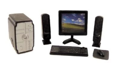 Dolls House Black PC Desktop Computer Set Miniature Modern Office Accessory - Image 1 of 4