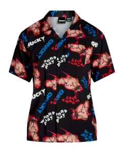 Child’s Play Chucky Mens Short Sleeve Button Up Graphic Shirt Black Size Medium - Picture 1 of 5