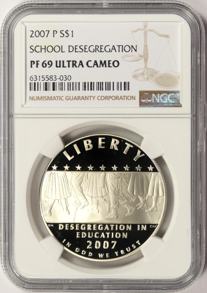 2007-P $1 School Desegregation Commemorative Silver Dollar NGC PF69 Ultra Cameo - Image 1 of 2