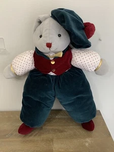 Vintage Applause Bunny Rabbit Plush Velvet Teal Hat Burgundy Vest Gray Bunny 18 - Picture 1 of 5