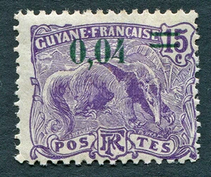 FRENCH GUIANA 1922 0,04 on 15c violet SG91 mint MH FG Giant Anteater #C01 - Picture 1 of 1