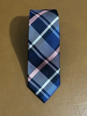 JF J. Ferrar Men’s Classic Plaid Tie Blue Pink Navy Weddings RN 93677 - Image 1 of 4