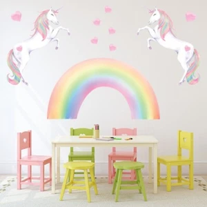 Rainbow Unicorns & Love Hearts Wall Sticker WS-51236 - Picture 1 of 14