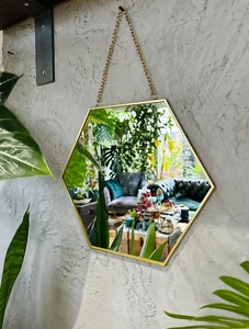 HEXAGONAL WALL MIRROR | Trendy Home Decor | Wall Hanging Mirror | Geometric - Picture 1 of 12