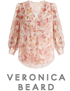 Blusa talla 14 NUEVA CON ETIQUETAS BARBA VERÓNICA MILÁN Melón Manga Larga Top SEDA Floral Para Mujer - Imagen 1 de 10