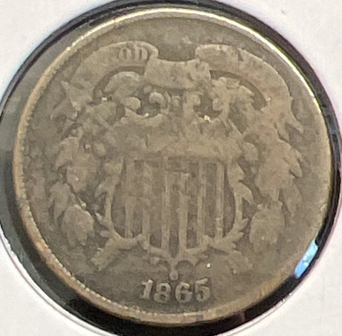 1865 FANCY 5  2-CENT PIECE CIRCULATED ACTUAL COIN #C14160 Cover
